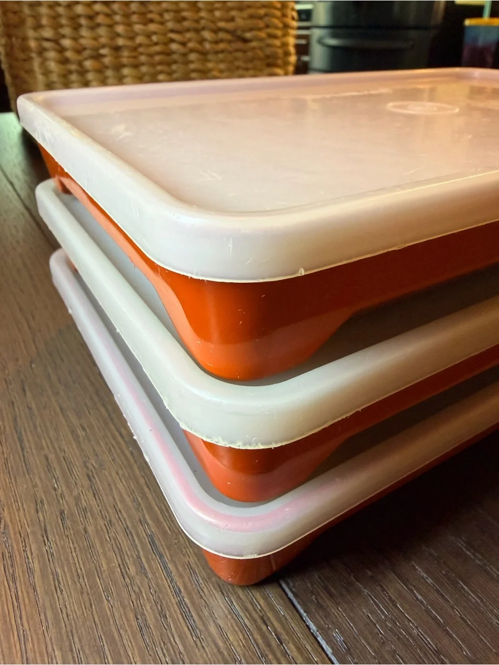 Set of 3 Vintage Tupperware Orange Food Storage Containers with White Lids